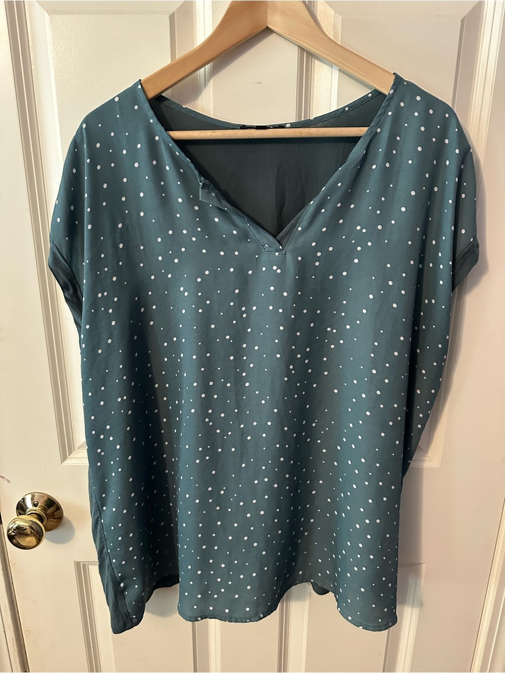 Papermoon Teal V-Neck Polka Dot Blouse